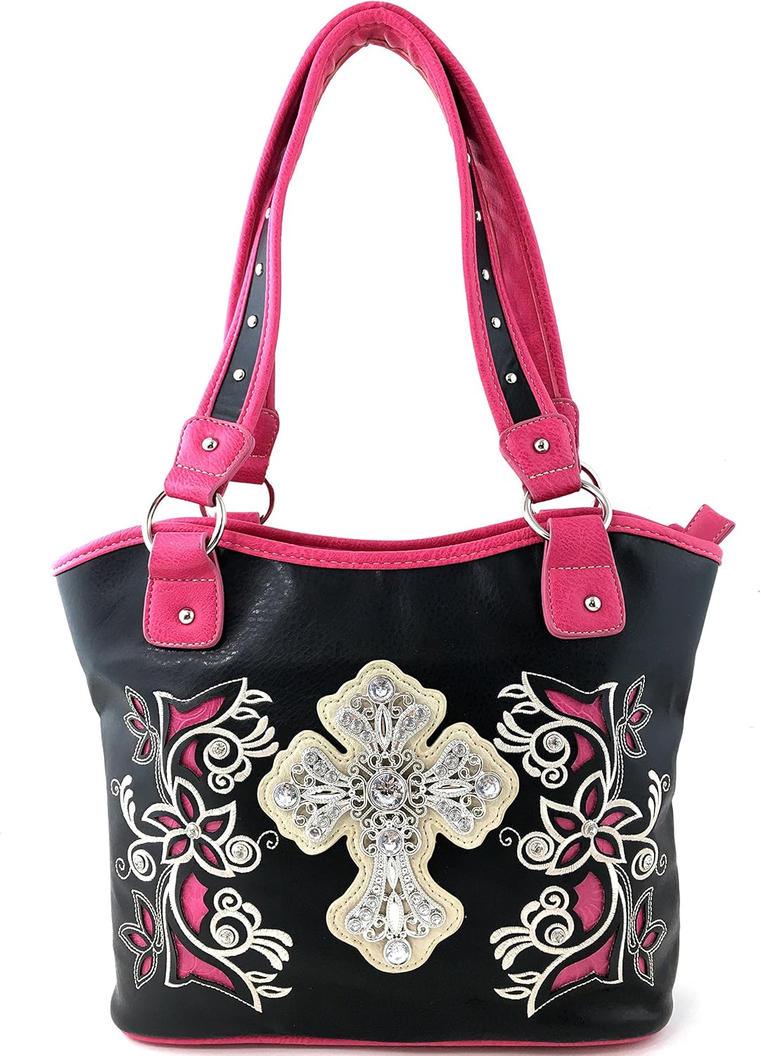 Justin West Western Rhinestone Cross Tote Purse Embroidery