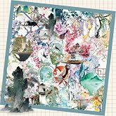 50PCS Ancient Chinese Style Stickers for Scrapbooking Journaling Junk Journal Scrapbook Supplies - Self-Adhesive Scrapbooking Stickers Supplies Journal Stuffers for Adult Card Making Letters DIY
