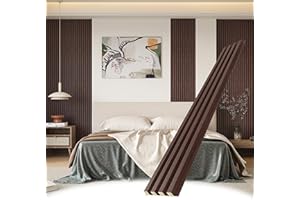 POHARE WPC Slat Wall Panels, 8 Pack Accent Slat Wood Slats for Wall and Ceilings, Acoustic Panels for Interior Wall Modern Décor, Walnut, 95 x 6 in