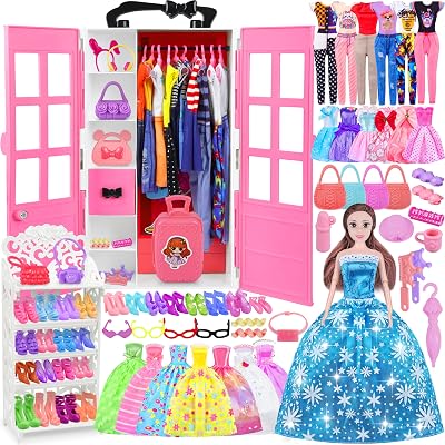 GOLMUD 150+ Pcs Doll Clothes Accessories Closet Toy Gift 3+
