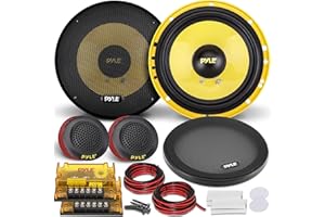 Pyle 2 Way Custom Component Speaker System - 6.5” 400 Watt, with Electroplated Plastic Basket, Butyl Rubber Surround & 40 Oz Magnet Structure - Wire Installation Hardware Set Included - PLG6C, Yellow