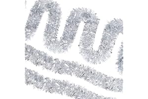 CANREVEL 4 Pieces 26.2 Ft Christmas Garland Metallic Shiny Twist Tinsel Garland Hanging Decorations for Christmas Tree, Mantle, Stairs Railing Decorations - Silver