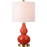 JONATHAN Y 20.5" Sunset Orange Glass Table Lamp, Modern Gourd Bedside Nightstand Lamp for Bedroom, Living Room, White Linen S