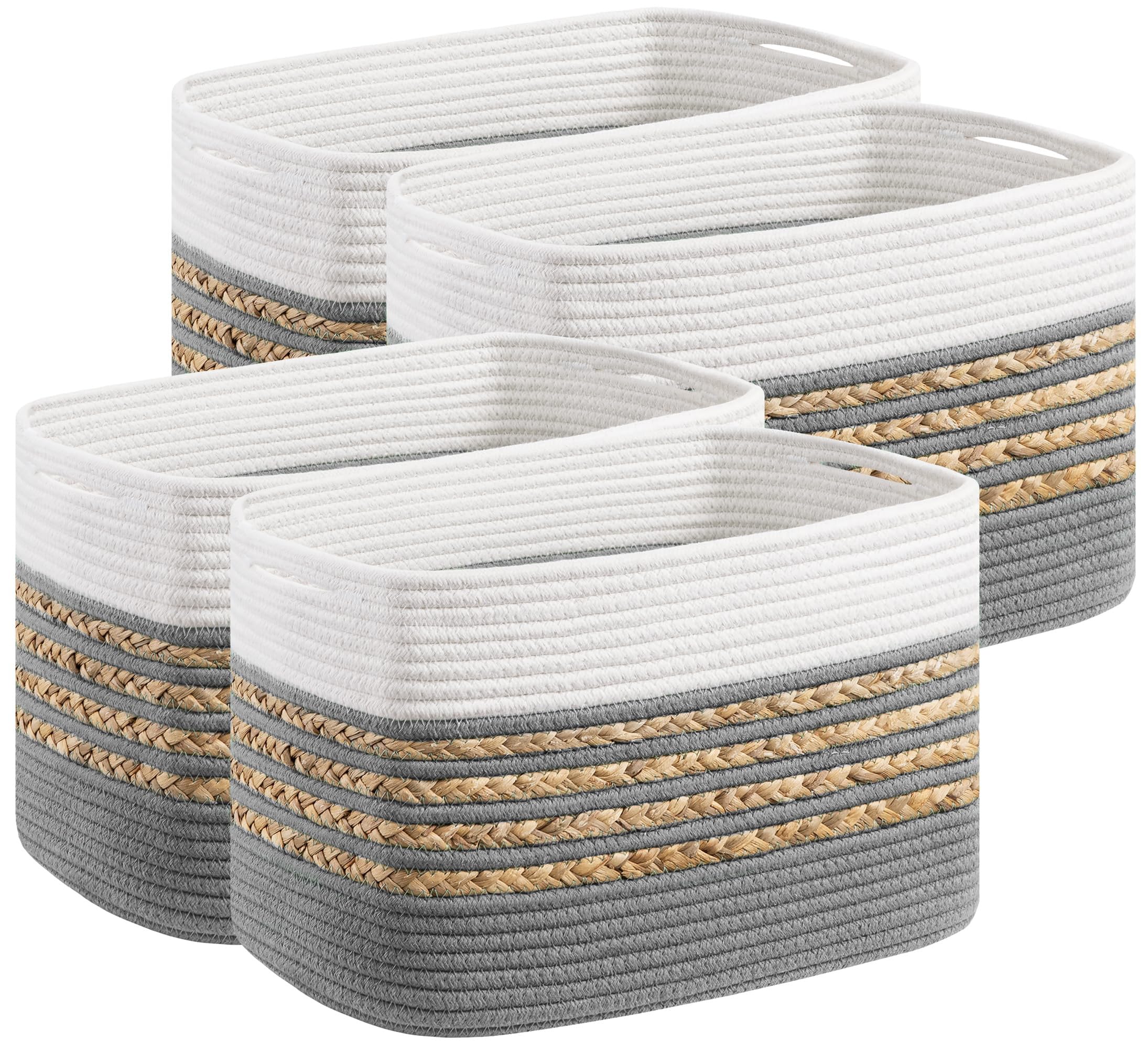 Photo 1 of UBBCARE 4 Pack Baskets for Organizing, Woven Storage Baskets for Toys and Towel, Rectangle Cotton Rope Basket with Handles, 14''L x 8''W x9''H, Grey