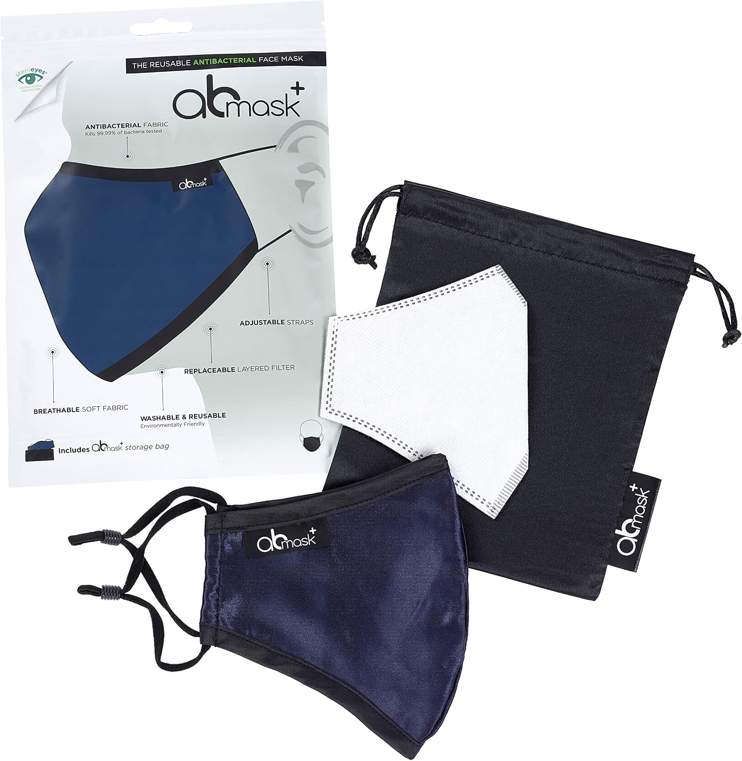 AB Face Masks Washable UK , Reusable for Glasses Wearers Adjustable Face Mask with Filter, 7 Layers of Protection