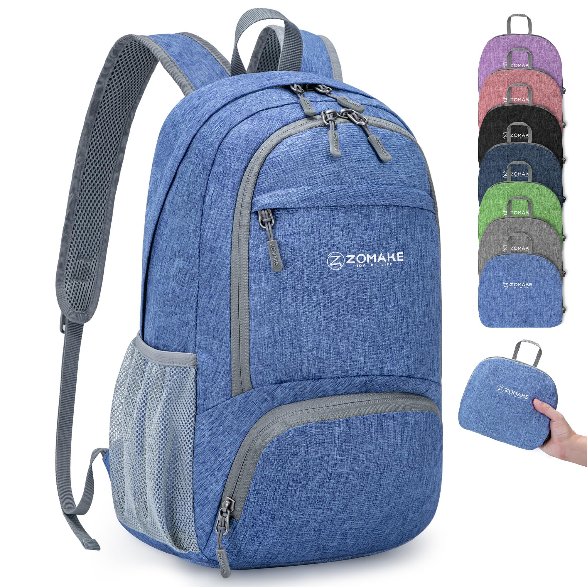 ZOMAKE Lightweight Foldable Backpack, Packable Rucksack Folding Small Back Pack 20L Foldaway Ultralight Daypack Collapsible for Women Men Travel Hiking Walking (Dark Blue)