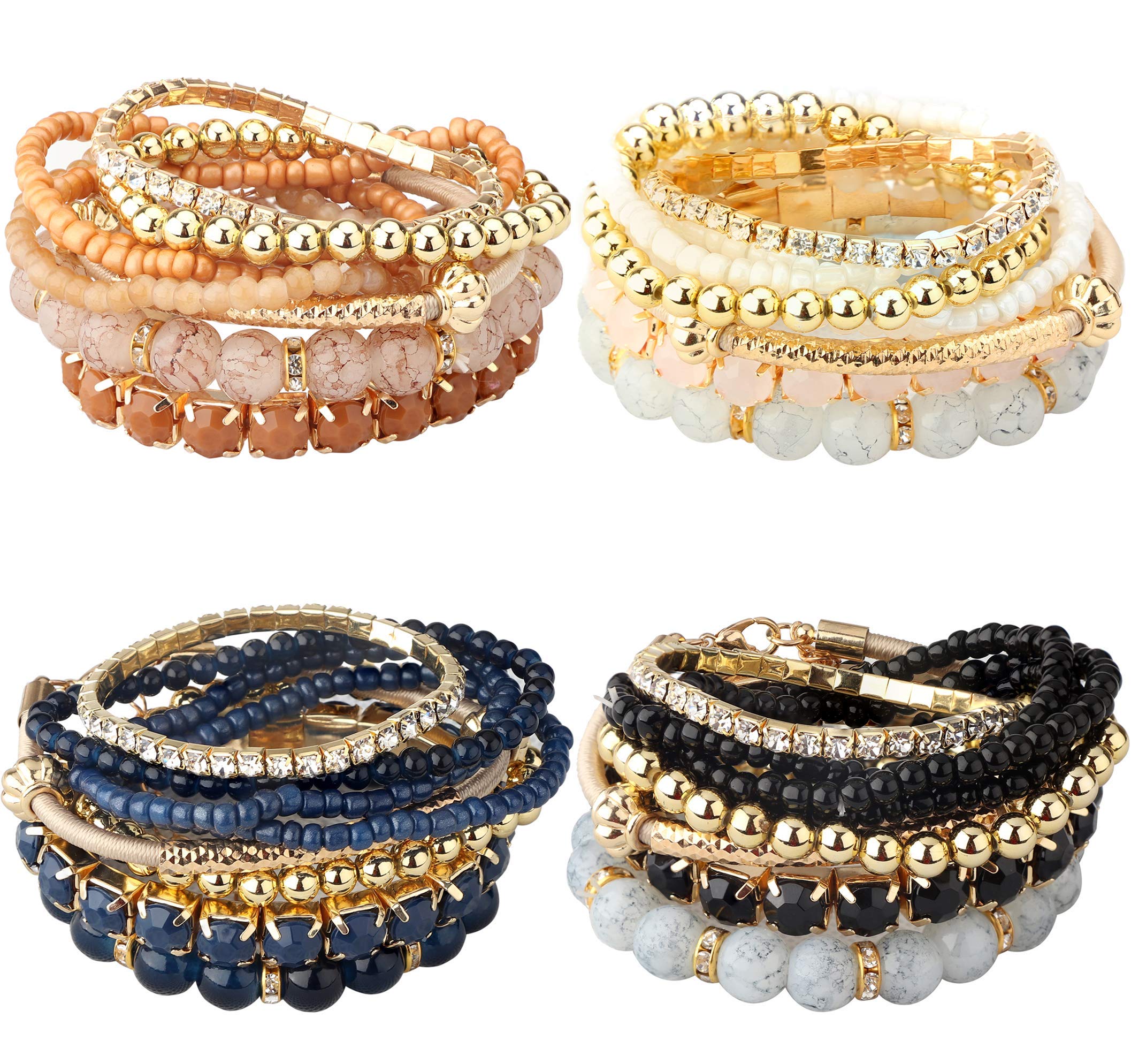 MILACOLATO 4 Sets Stackable Bracelets for Women Girls Multilayer Beaded Bracelets Stretch Bangles Bohemian Style