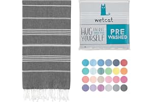 WETCAT Turkish Beach Towel Oversized (38"x71") 100% Turkish Cotton, Made in Turkey - Sand Free, Extra Large, Ultra Soft, Quick Drying, Compact & Lightweight for Travel - Black
