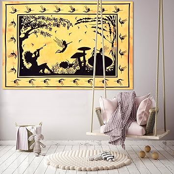 Buy Yellow Fairy Land Printed Wall Hanging 30 X40 Cotton Office