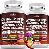 NEW AGE Cayenne Pepper Capsules Supplement with Hawthorn Berry, Dandelion Root, Ceylon Cinnamon, Garlic, Ginger, ACV, Milk Thistle, Beet Root, Aloe Vera - 120 Count