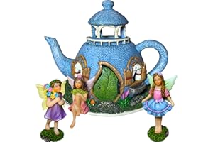 Mood Lab Fairy Garden Miniature Teapot House Kit - Figurines and Accessories Set of 4 pcs - 7.1 Inch Tall House