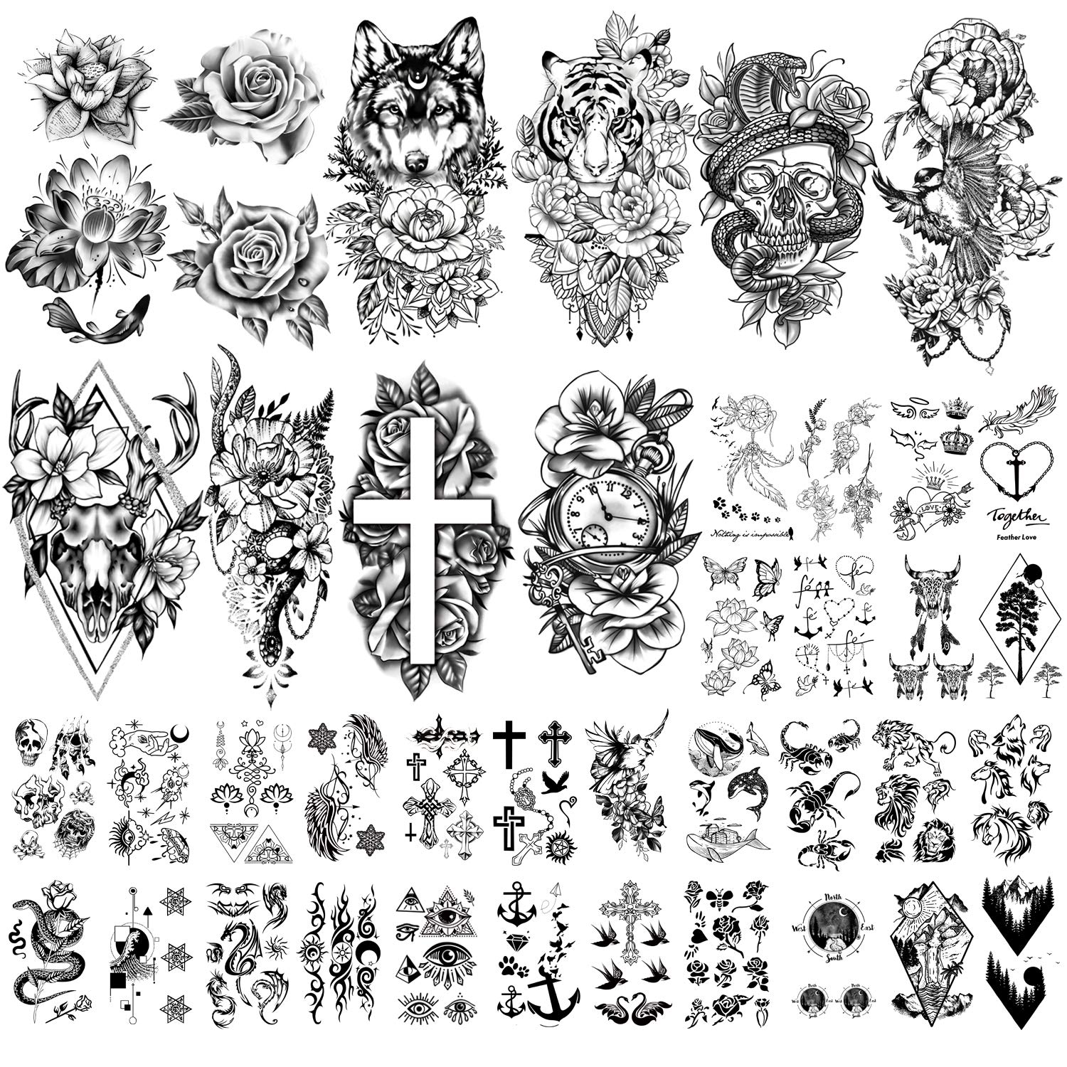 Yazhiji 40 sheets Large Flowers Collection Waterproof Temporary Tattoos Lasting Fake Tattoo for Women and Girls.