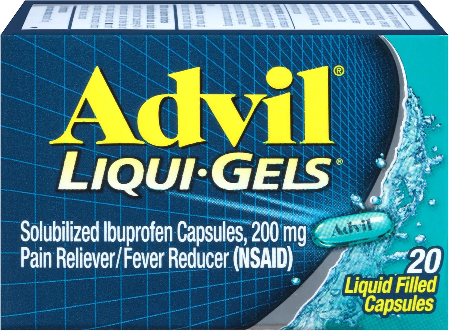 Advil Liqui-Gels Pain Reliever and Fever Reducer, Solubilized Ibuprofen 200mg, 20 Count, Liquid Fast Pain Relief