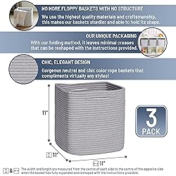 NaturalCozy Storage Cubes 11 Inch Cotton Rope Woven