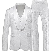 MOGU Mens 3 Piece Floral Suit Jacquard Dress Tuxedo Suit Set for Wedding Prom Jacket Vest Pants with Bow Tie