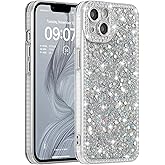 FABSPARK Case for iPhone 16 Plus,Glitter Crystal Diamond Rhinestones Sequin Shiny Bling Sparkly Glossy Luxury Electroplated Case,Aesthetic Cute Full Protection for iPhone 16 Plus,Silver