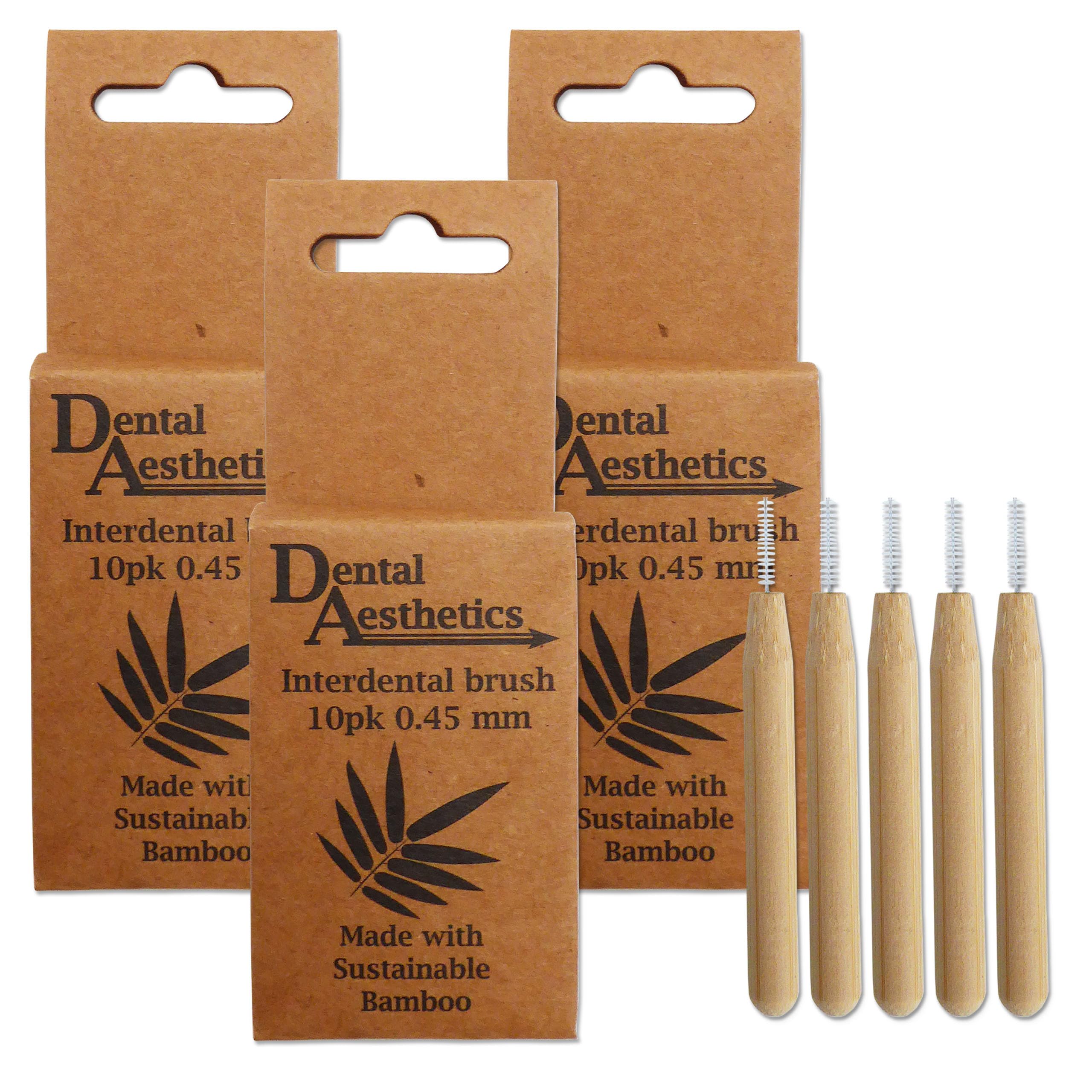 Bamboo Interdental Brushes 3 Packs ~ 10 Brushes Per Pack (0.45mm)