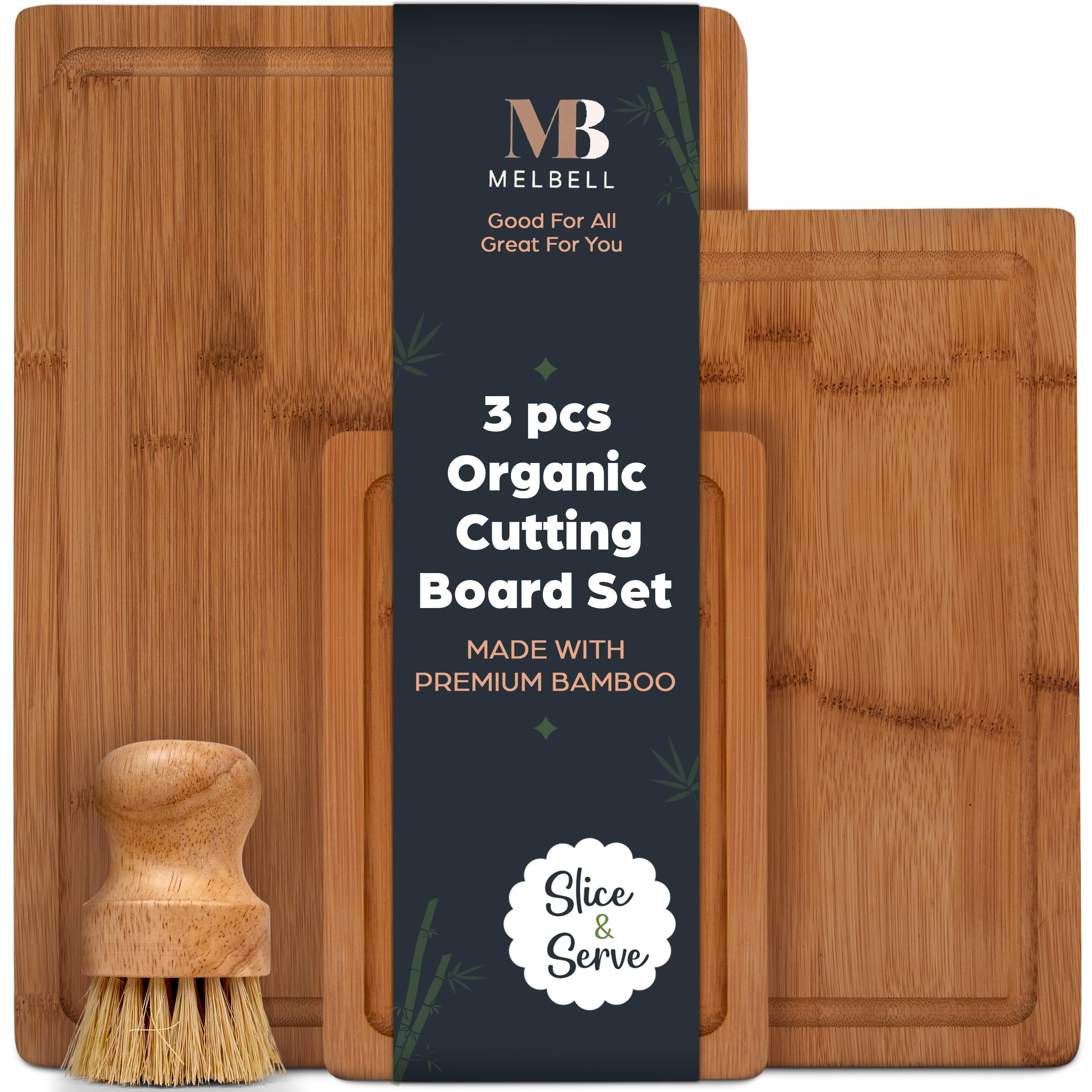 Photo 1 of **MISSING BRUSH**
MelBell Bamboo Cutting Board Set Of 3 for Kitchen - Wooden Chopping Boards with Juice Groove - Wood Serving Board for Meat, Vegetables, Cheese
