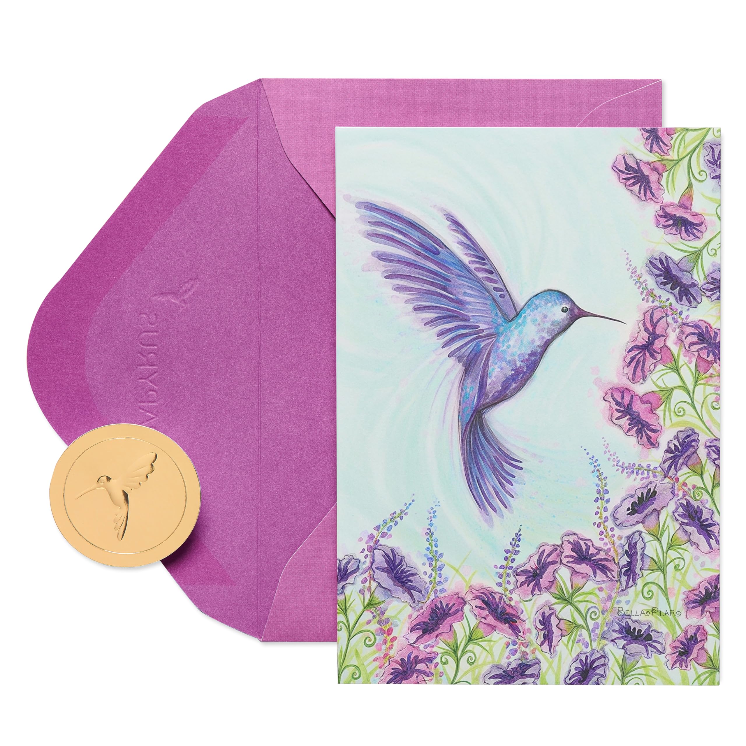 Papyrus Blank Cards with Envelopes - Designed by Bella Pilar, Purple Hummingbird (14-Count) — image 1