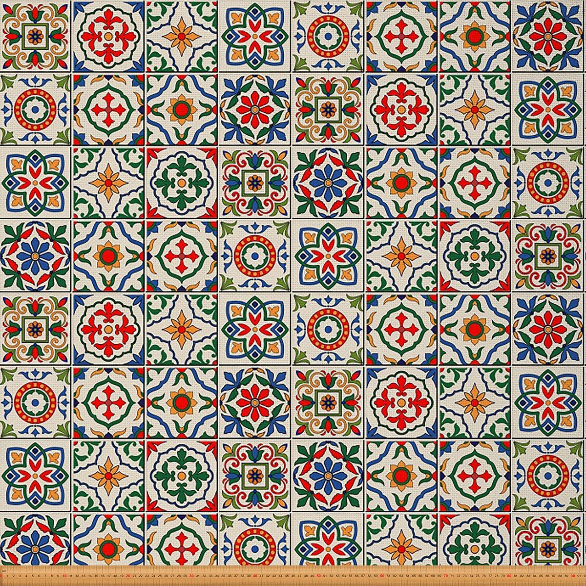 Moroccan Style Fabric by The Yard, Magenta Blue Plaid Floral Upholstery Fabric, 2 Yards (L184xW150cm), Mediterranean Outdoor