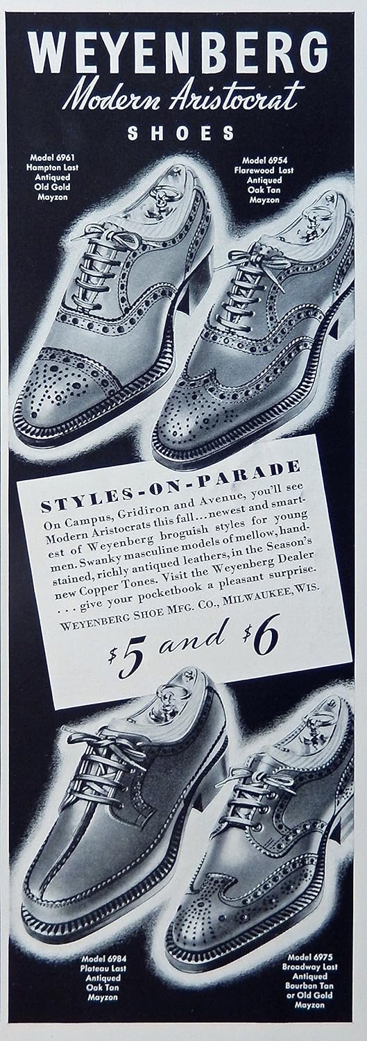 vintage looking shoes for women on Amazon Com Weyenberg Shoes Vintage Print Ad 30 S B W Illustration 5 And 6 Original 1939 Esquire Magazine Art Posters Prints