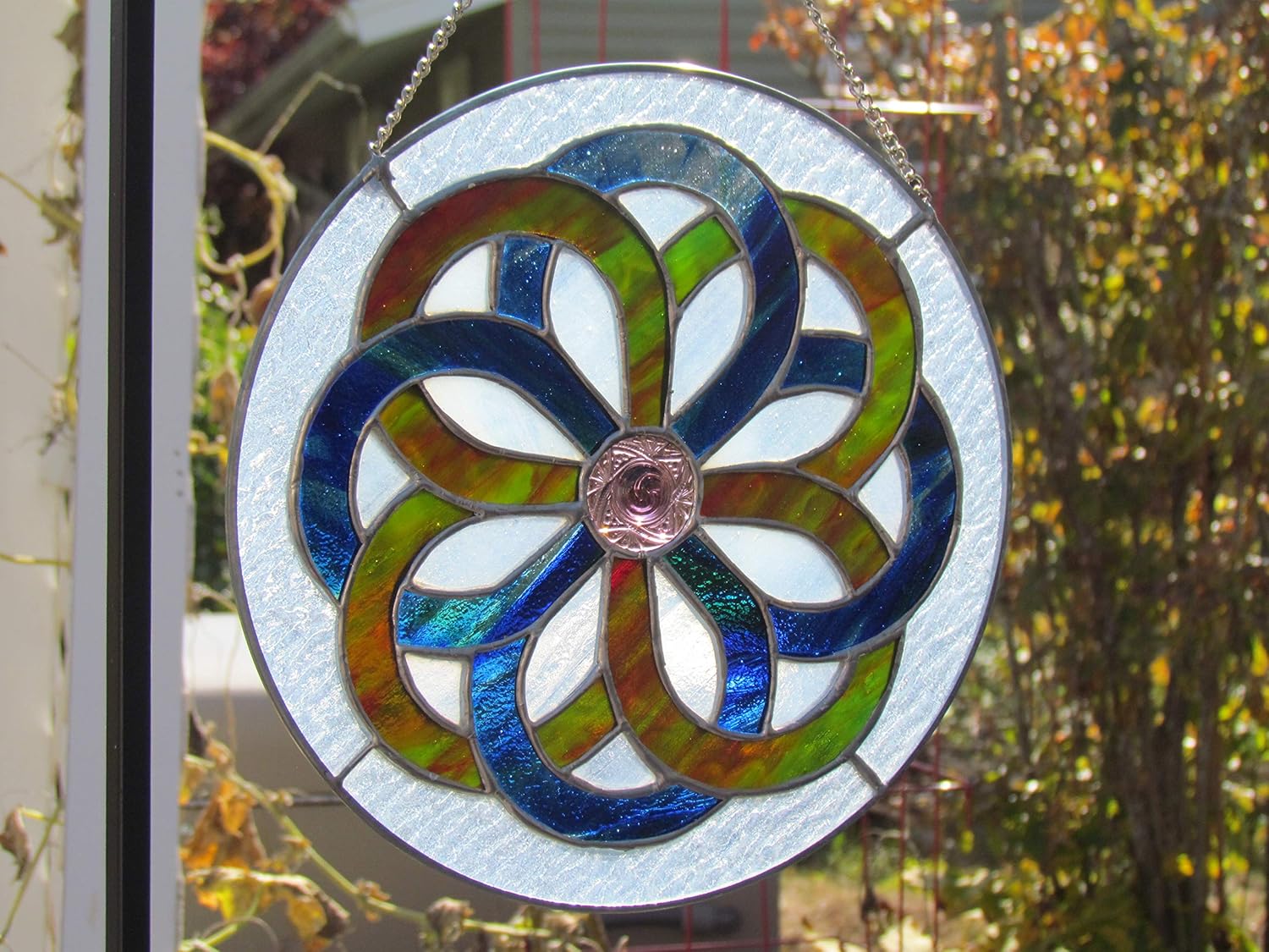 Stained Glass Celtic Rose with amethyst glass jewel center