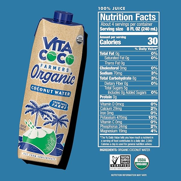 VITA COCO ORGANIC COCONUT WATER, 33.8 FZ