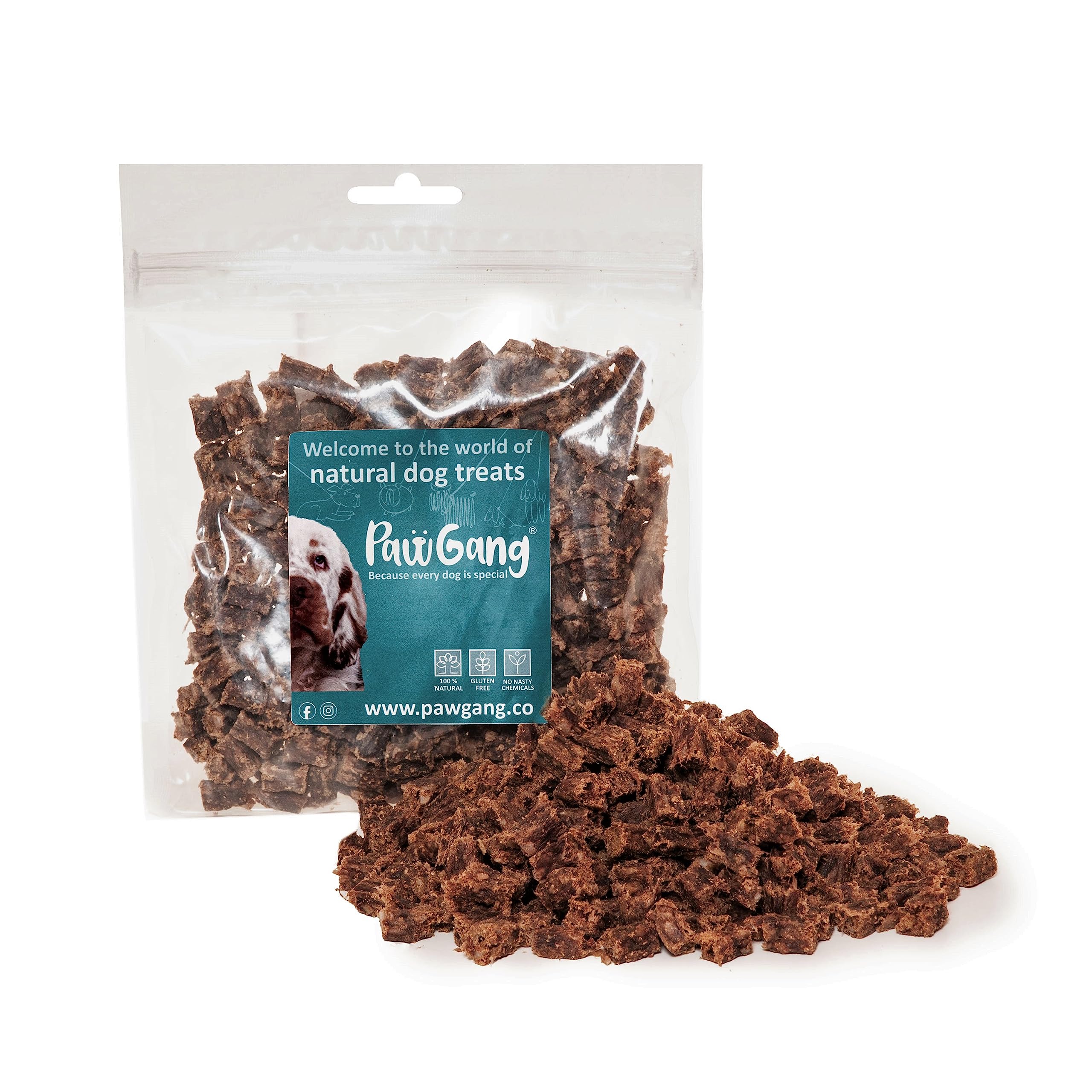 PawGang - Beef Meaty Cubes 200g - 100% Natural Training Treats for Dogs Puppies Young Adult Old Small Large Dog - Air Dried Chews Snacks - Healthy Hypoallergenic - Low Fat Grain Free
