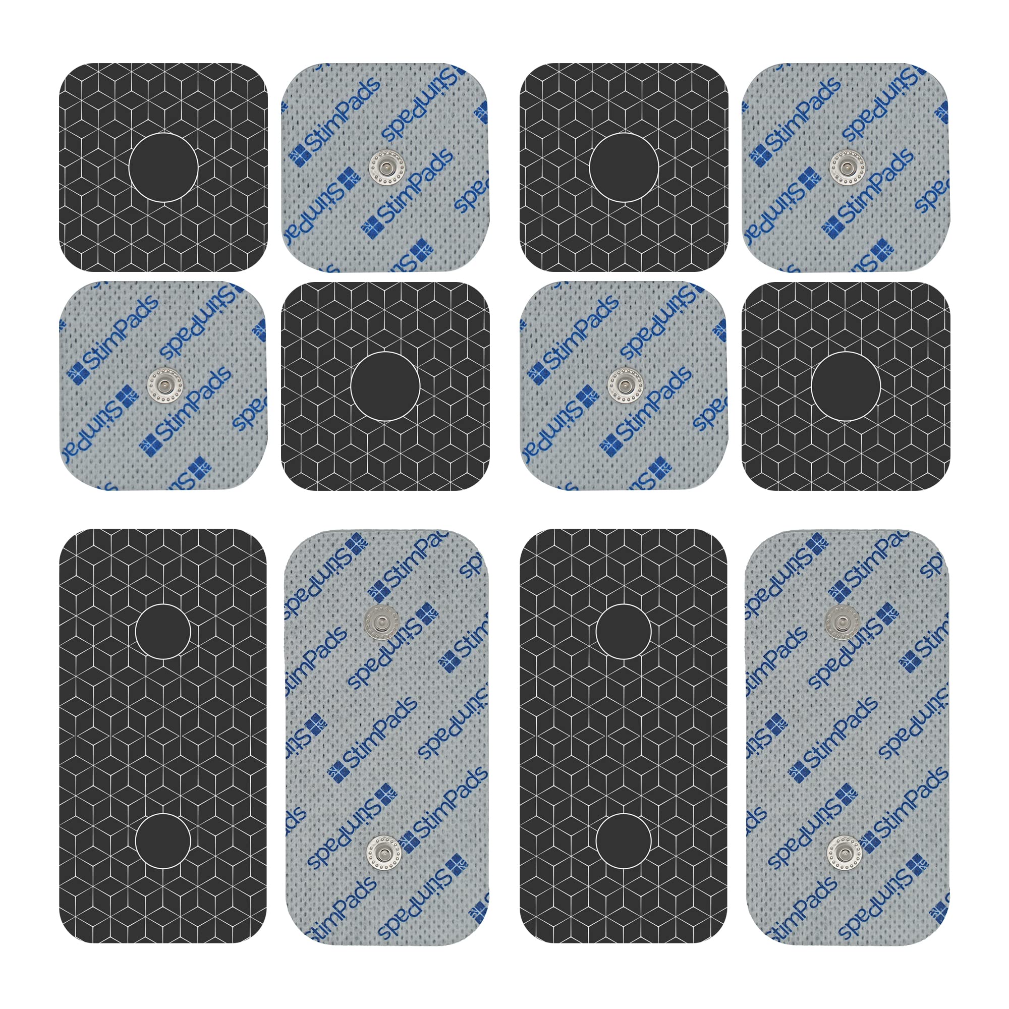 StimPads Professional Silver TENS Machine Pads Compatible with Compex Devices-Mix 12-pack with Double 3.75mm Easy Snap-TENS Replacement Pads The Best Conductivity-Certified Medical Device by Motron NV
