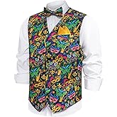 Kosgraiy Mardi Gras Vest for Men,Mardi Gras Outfit Vest with Bow Tie,Men Carnival Tuxedo Suit Vests