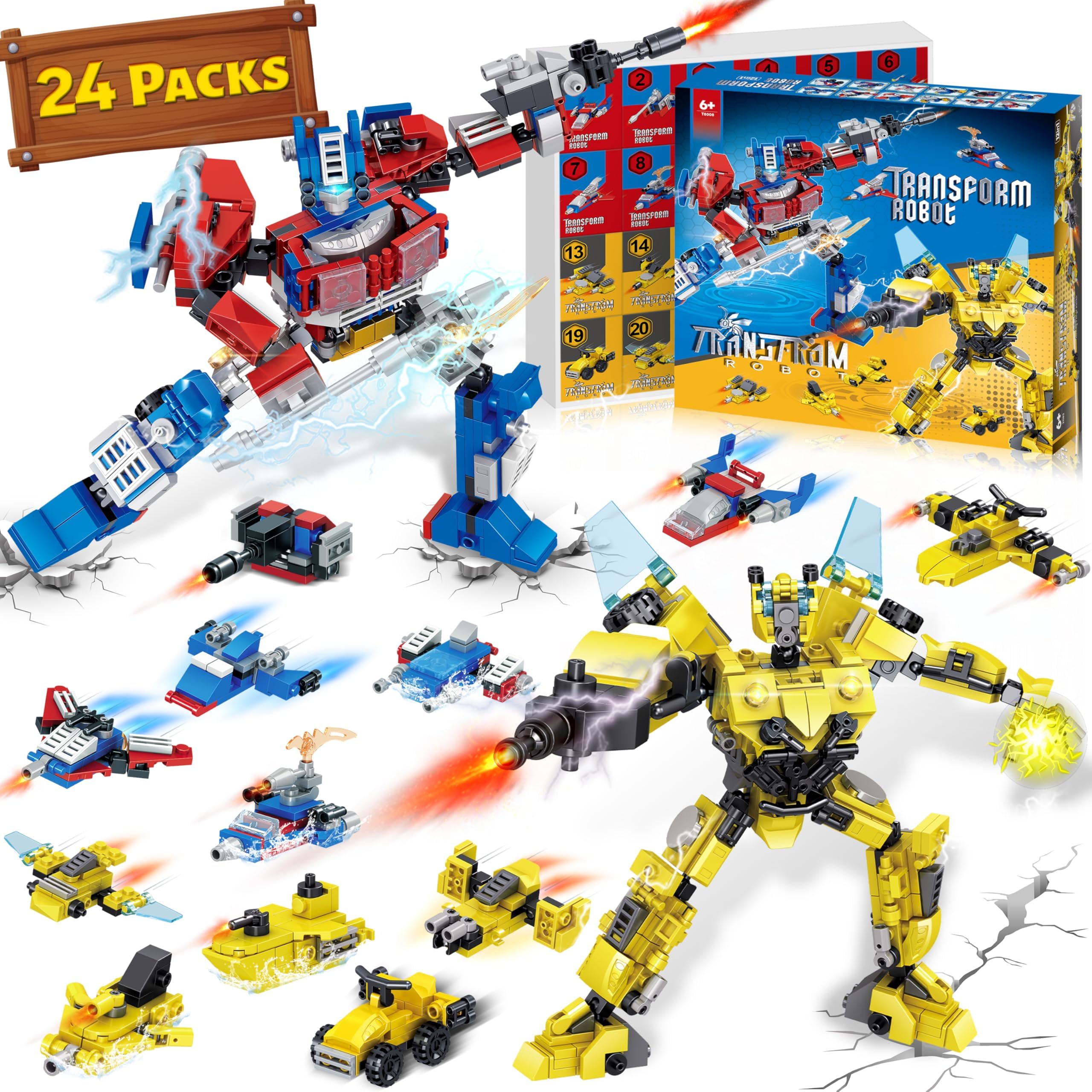 Photo 1 of 24 Packs Party Favors for Kids - Transform Robot Building Blocks, 12-in-1 Creative Action Mech Toy Building Set for Classroom Prizes Stocking Stuffers, Birthday Valentines Easter Gifts for Boys Girls