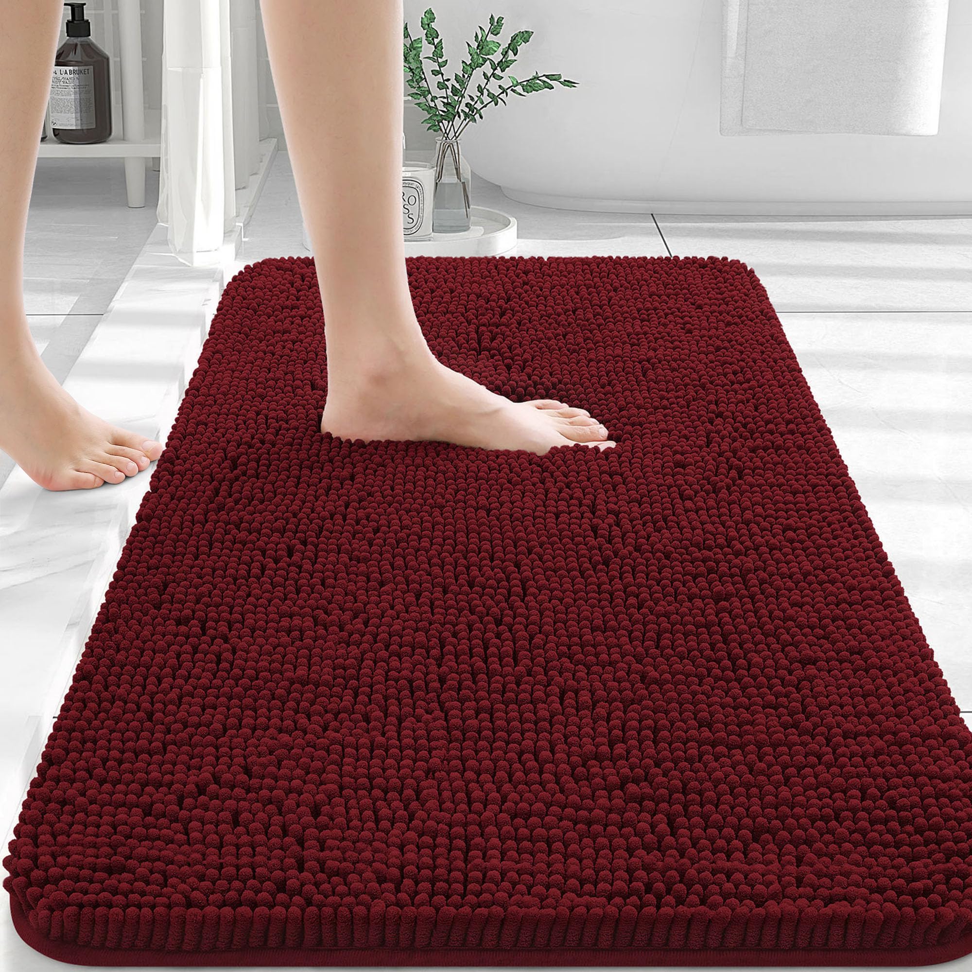 Photo 1 of OLANLY Bathroom Rugs 30x20, Extra Soft Absorbent Chenille Bath Rugs, Rubber Backing Quick Dry, Machine Washable Bath Mats for Bathroom Floor, Tub and Shower, Home Decor Accessories, Burgundy