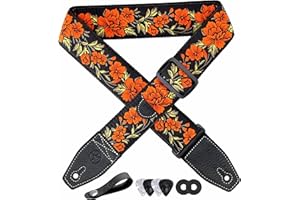 YIKOKO Guitar Strap 2", Cotton Guitar Straps with Full Grain Leather End, for Bass, Electric and Acoustic Guitars