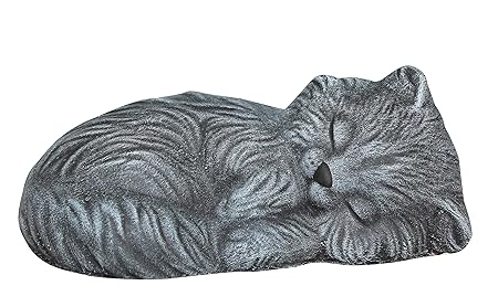 Tiefes Kunsthandwerk Steinfigur Katze schlafend Steinguss Schiefergrau