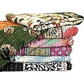 Marubhumi Vintage Kantha Quilt – Handmade Reversible Cotton Throw Blanket with Assorted Patchwork | Boho-Style Decorative Bedding for Sofa, Couch, Bed & Picnic | 1 Pc