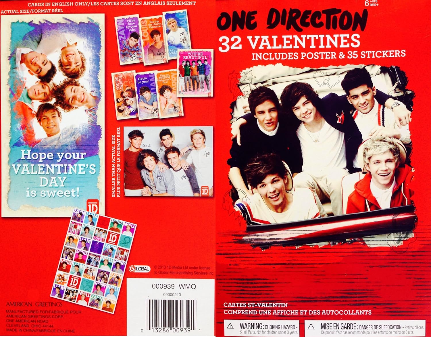 Amazon Com 1d One Direction 32 Valentines Day Classroom Exchange Cards 35 Stickers Includes Bonus Poster Inside Toys Games
