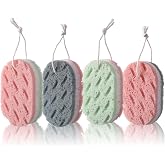 4pcs Three Layer exfoliating Bath Sponge with Hanging Rope and Rich Foam | Soft loofah sponge with rich foam