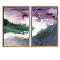 SIGNWIN Framed Canvas Print Wall Art Purple, Green and Blue Ink Abstract Texture Watercolor Minimalism Modern Relax/Calm for Living Room, Bedroom, Office - 16