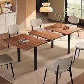 Einhomn Extendable Dining Table for 4-6, 63" Modern Kitchen Table, Farmhouse Dining Room Tables for Dining, Kitchen, Office, Living Room, Rectangular Wooden Tables, Space Saving (Walnut)