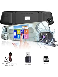 VICTONY Dual Lens Car Camera, Mirror Dash Cam 1080P 4.3 Inch Touch Screen Car Video Recorder with 170-degree Wide Angle Lens,Night Vision [8GB SD Card Included] -Silver
