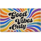 Good Vibes Only Door Mat 30x17 Inch, Funny Welcome Mat Coir Rainbow Doormat | Natural Coco Fibers, Dirt Scraper, Pvc Backing, Covered Porch Farmhouse Decor, Warm Welcome Everyday Use, Housewarming Gift