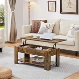 Yaheetech Lift Up Coffee Table with Hidden Storage Rustic Brown 98x50 cm view 2