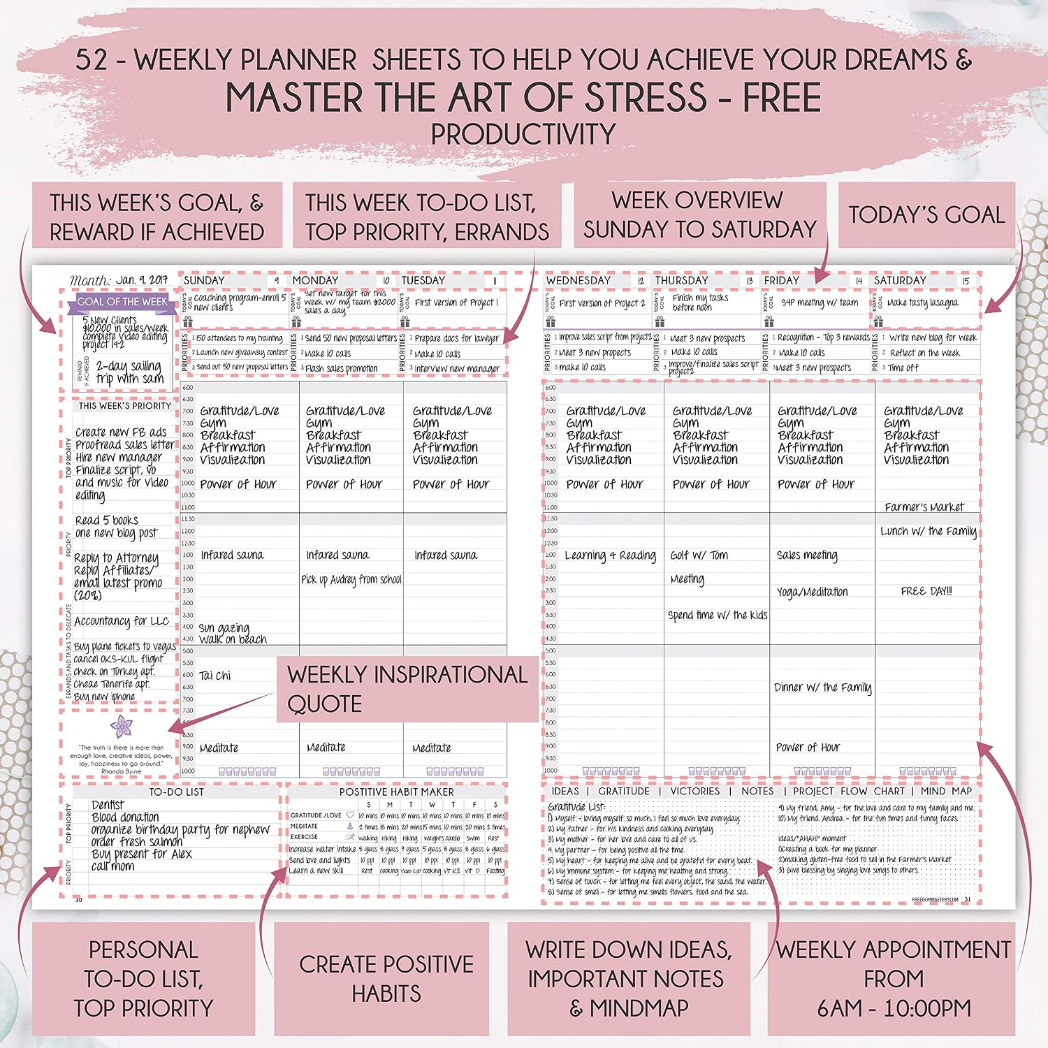 Freedom Mastery - Weekly & Monthly Planner, Rose Gold, A5 (Undated) 5.8" x 8.3" - Image 4