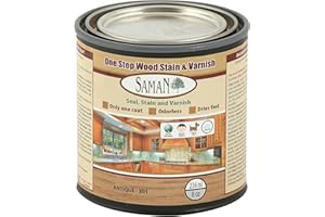 SamaN Interior One Step Wood Seal, Stain and Varnish – Oil Based Odorless Dye - Protection for Furniture and Fine Wood (Antique SAM-301, 8 oz)