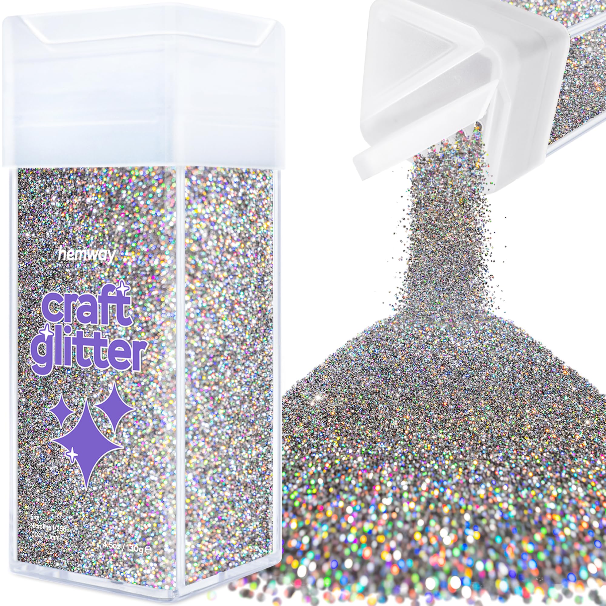 Hemway Glitter Shaker Gun Metal Grey Holographic 110g Microfine, Craft Glitter Shaker for Resin & Epoxy Crafts, Christmas Art Supplies, Nail, Body, Face, Eye, Festival, Crafting, Slime, Sparkle