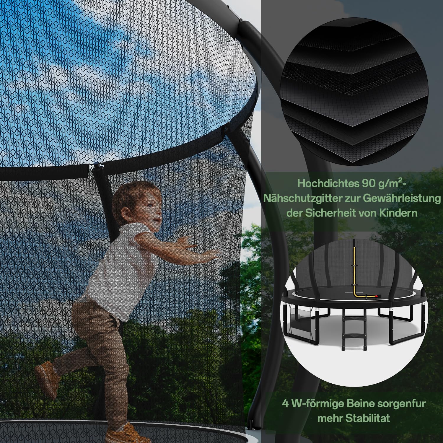 Flamaker Gartentrampolin für Kinder, 2,3 m/3,0 m/3,7 m/4,3 m Trampolin Outdoor-Sicherheitsnetz und gepolsterte Stangen für Kinder Indoor Outdoor Fitness, maximal bis zu 150 kg 5