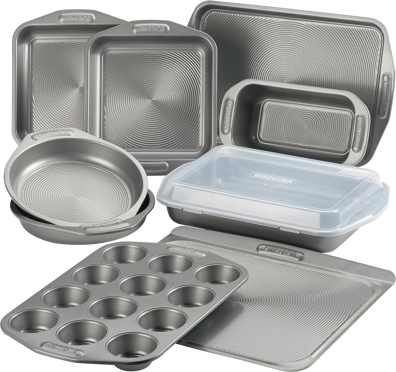 Circulon Total Nonstick Bakeware Set with Nonstick Bread Pan, Cookie Sheet, Baking Pan, Baking Sheet, Cake Pan and Muffin/Cupcake Pan - 10 Piece, Gray: Kitchen & Dining