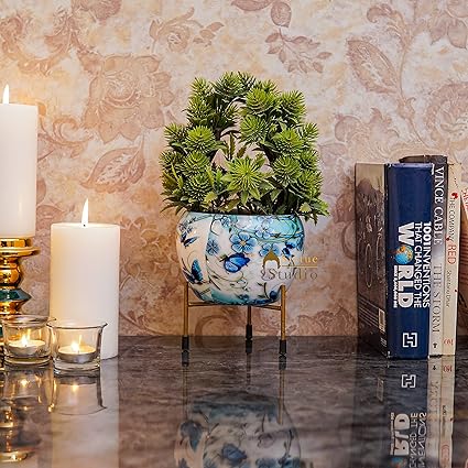 StatueStudio Metal Planter Stand Glossy Finish Garden Flower Pot Indoor Planter for Table Top, Living Room, Wall Slab and Home Decor Flora Planter