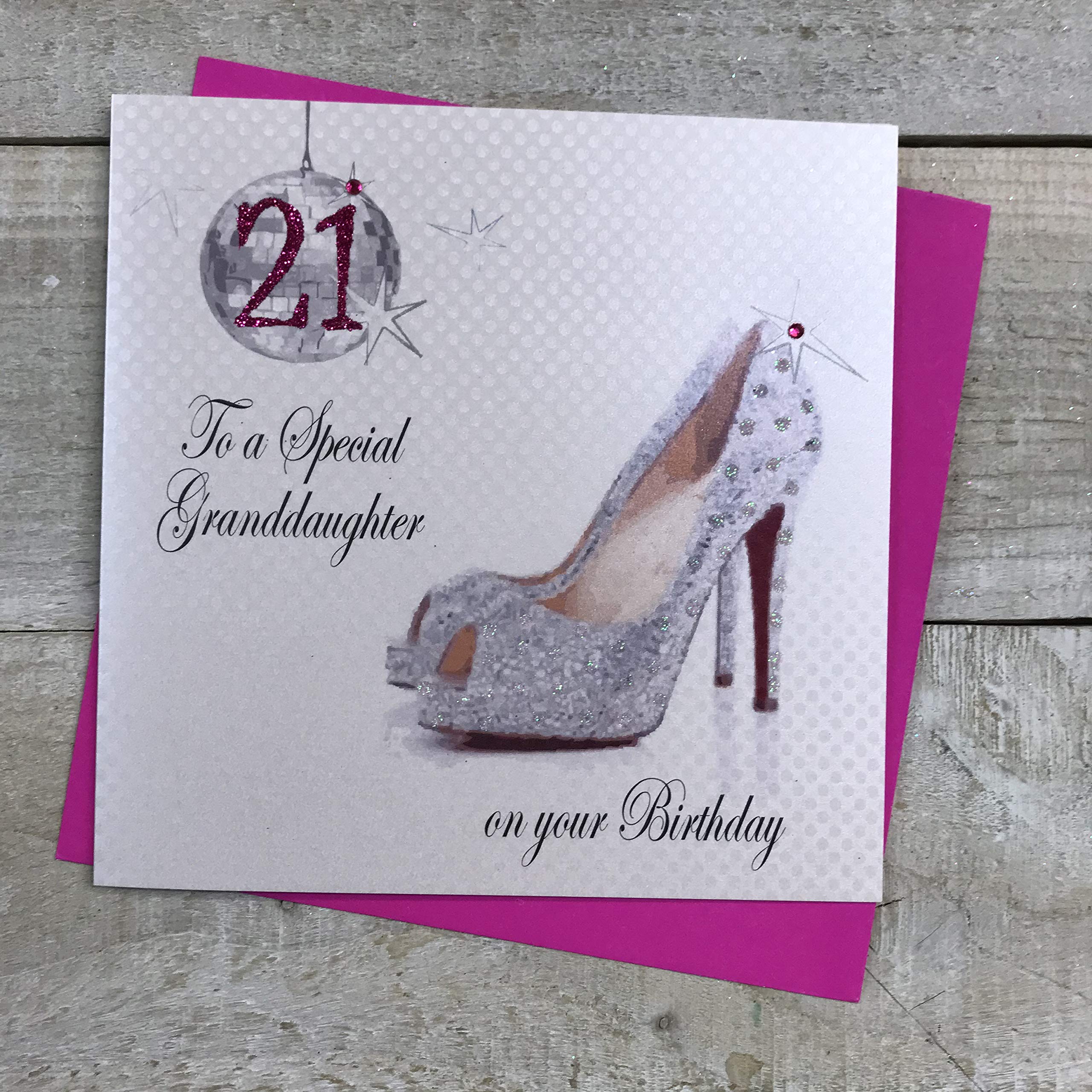 White Cotton Cards "To a Special Granddaughter On Your 21st Birthday Handmade Card, White, PD21GD