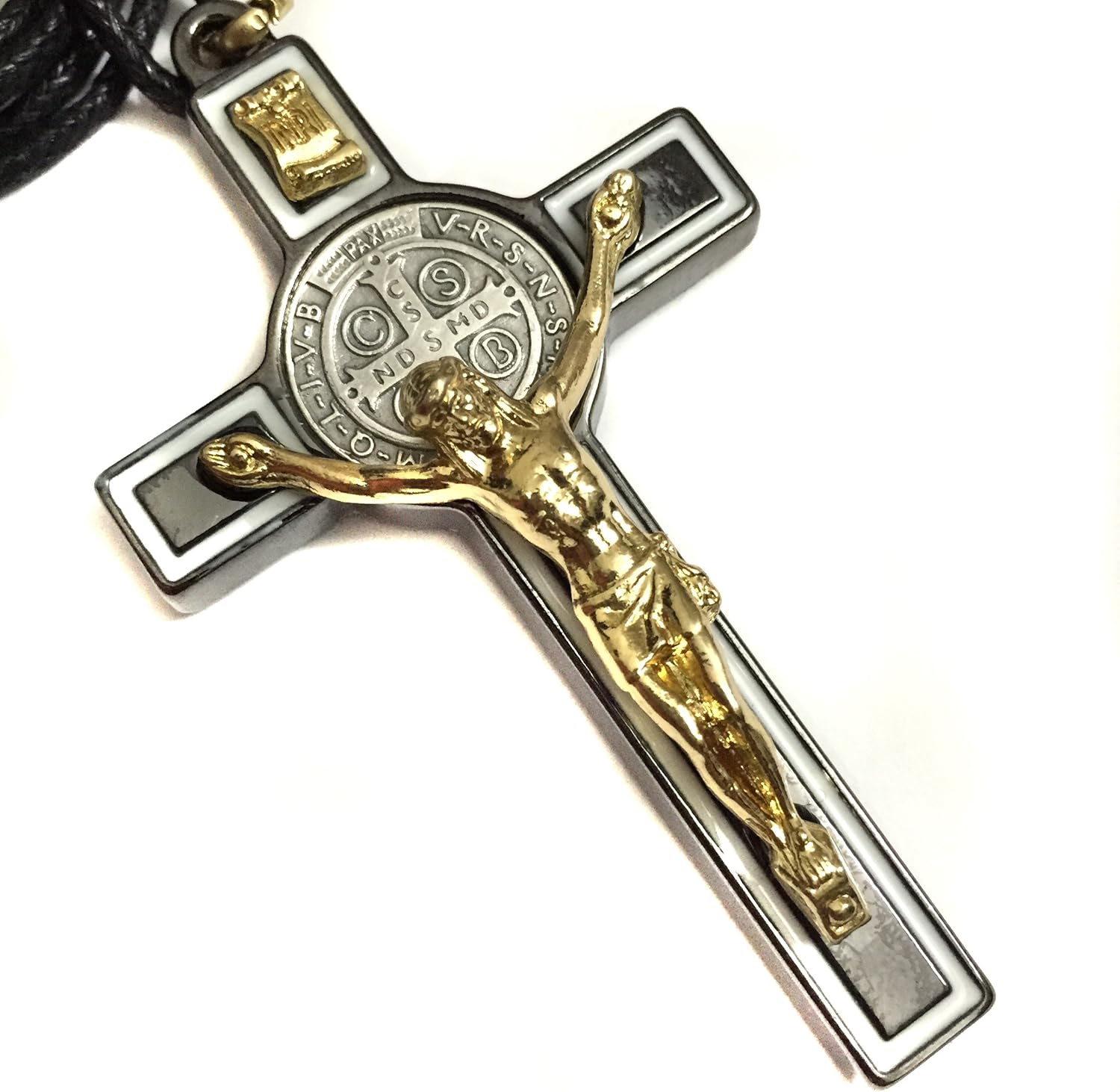 LM Religious 3" Saint Benedict Cross Crucifix Pendant Black White